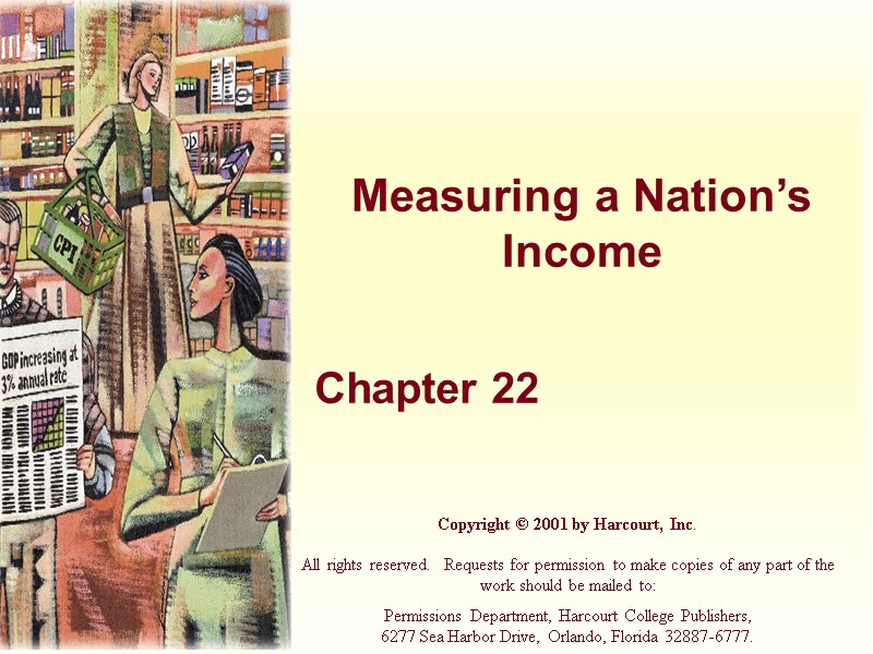 Measuring a Nation’s Income Chapter 22 Copyright © 2001 by Harcourt, Inc.  All